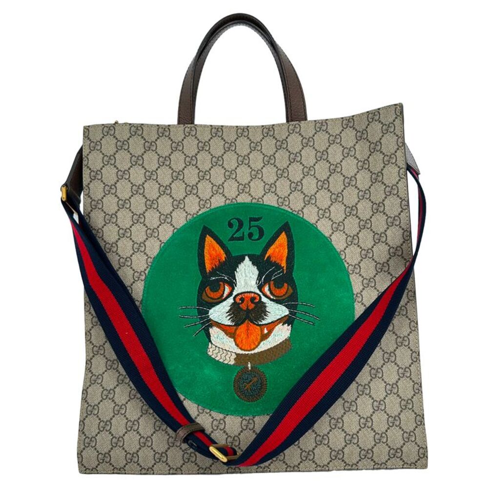 Gucci Bosco Patch GG Supreme Tote Bag in Beige Coated Canvas